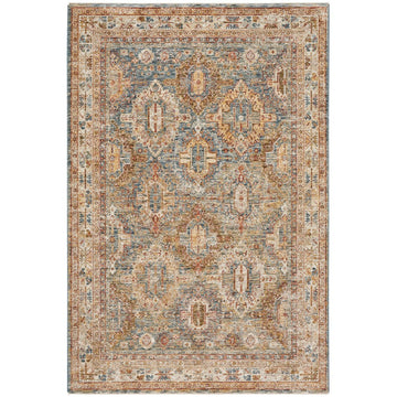 Sahar SHR01 Traditional Persian Vintage Distressed Ornate Border Soft-Touch Polyester Low Profile Short Pile Blue Rug-Nourison-Rug Love - The Most Loved Rug Store
